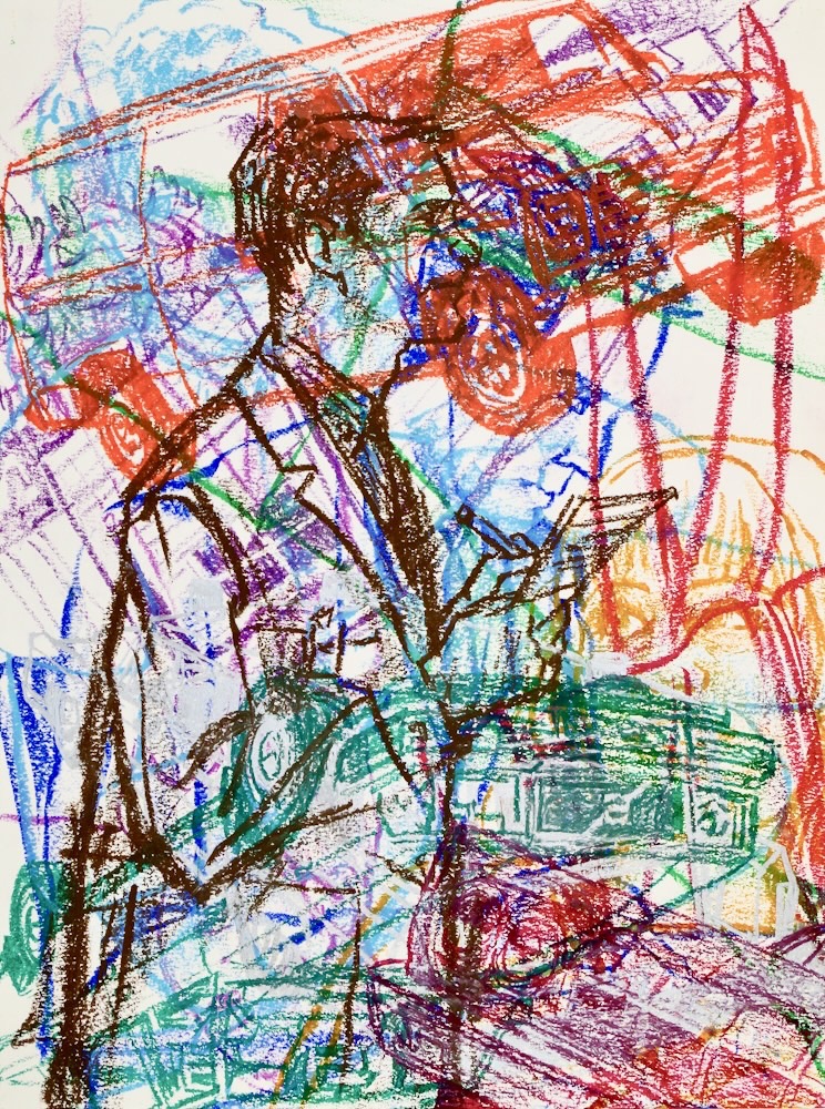 Study for Script Doctor 2018 24x18 oil pastel on watercolor paper  (coll. of R Grover)