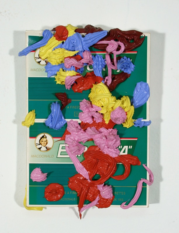 Export A (x2) 1995 4.5x6 acrylic on cigarette packs

