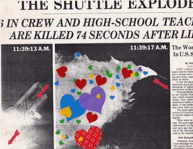 The Shuttle Explodes 1986 8.5x11 photocopy and stickers