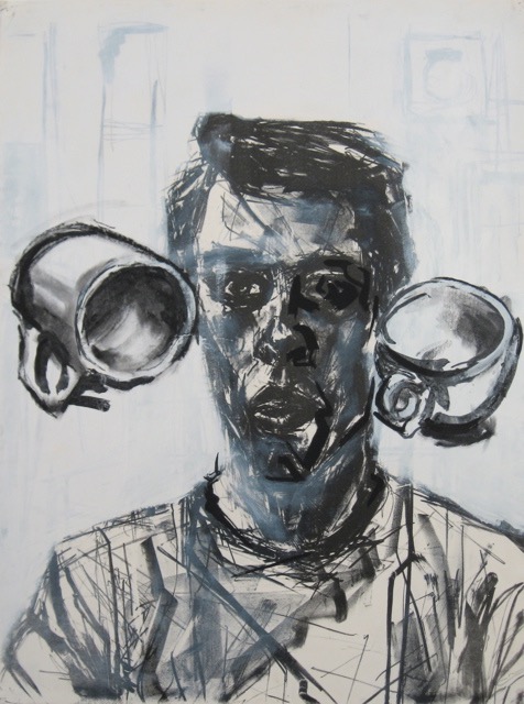 Self Portrait 1988 30x22 mixed media on lithograph