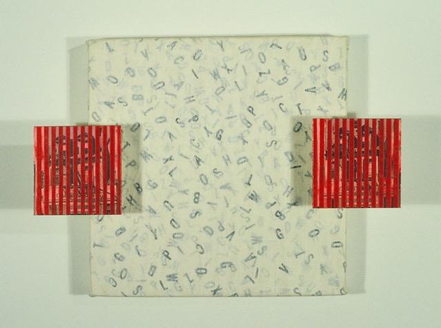 Peripheral (red square study) 1995 8x9.5 mixed media on canvas