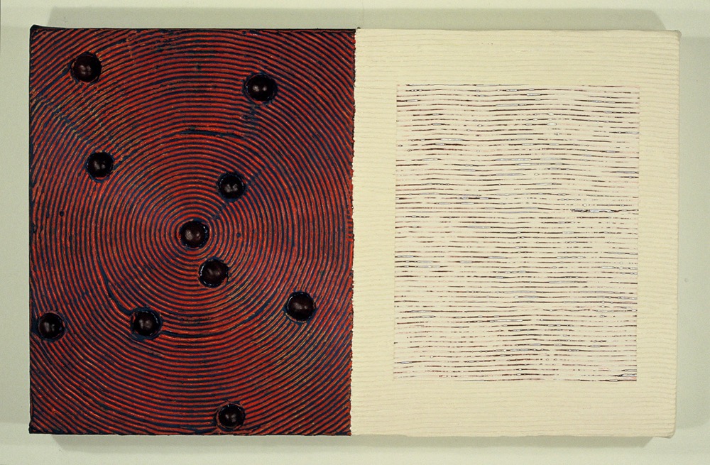 Cosmological Folio (for Charles Simic) 1997 15x24.5x3.25 oil, acrylic and chestnuts on canvas