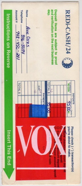 untitled 8x4 screenprint on deposit envelope 1986